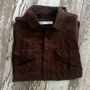 BKE Herringbone Tobacco Brown Standard Fit Snap Shirt Men’s size Large